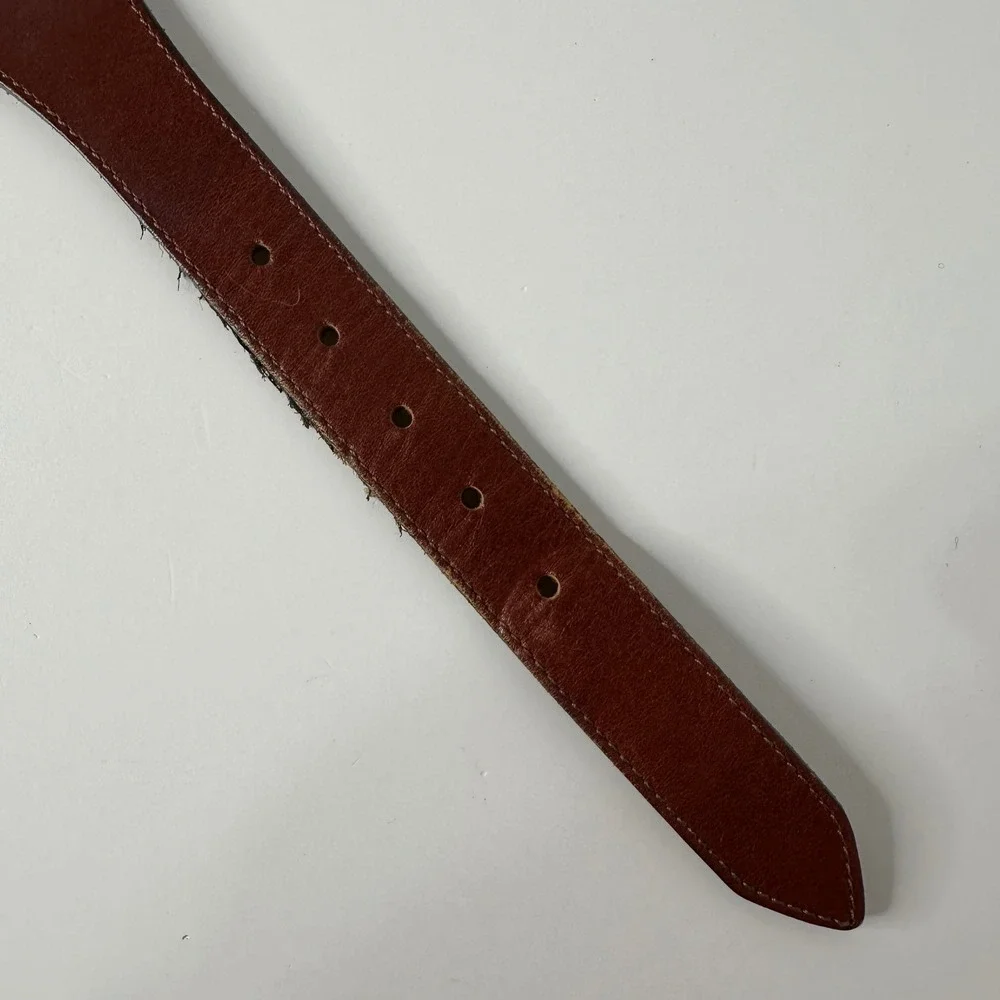 Honest Brighton Brown Leather Belt Silver Tone 3D Animals Safari Vtg 90s Sz 30